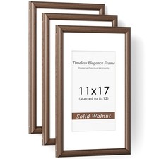 Natural Walnut 11x17 Picture Frames Mat to 8x12 Picture Display Set of 3,Orig...