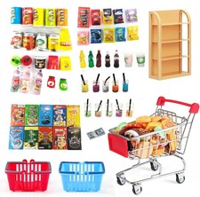 112pcs Miniature Dollhouse Grocery Set Shopping Cart Basket Food Drink Bottle...