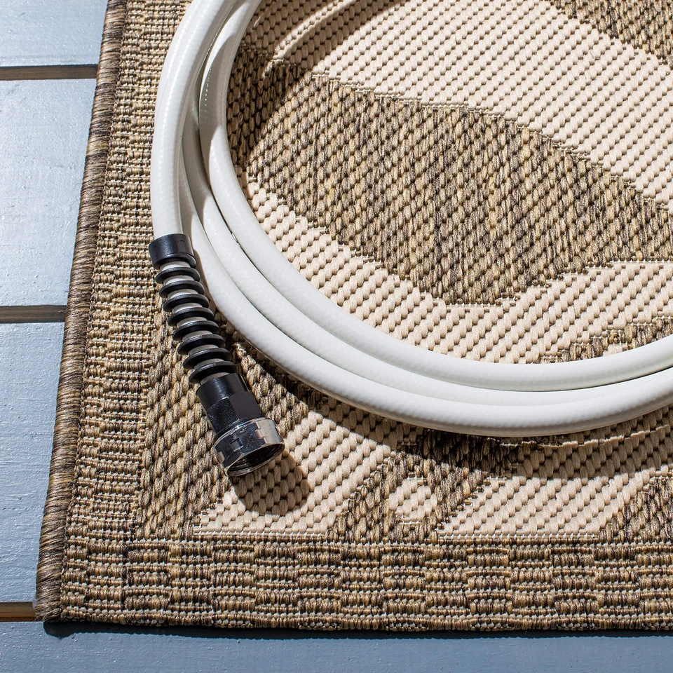 Washable Rug Outdoor Courtyard Collection - 2'7" x 5', Natural & Terracotta, ... - Image 3 of 4