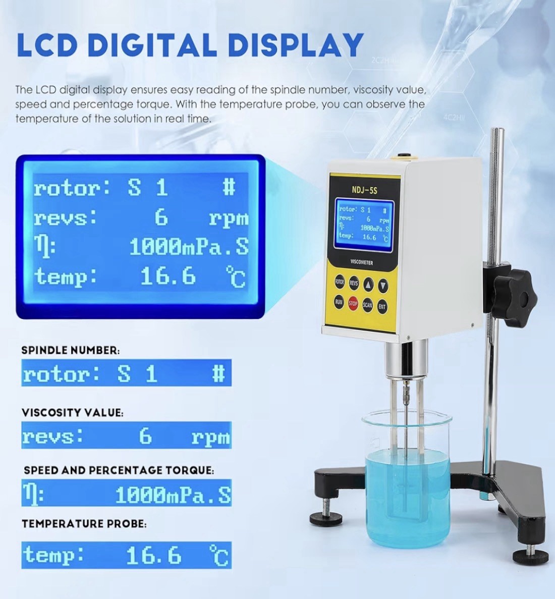 CGOLDENWALL NDJ-5S Rotary Visometer Digital Rotational Viscosity Meter Lab
