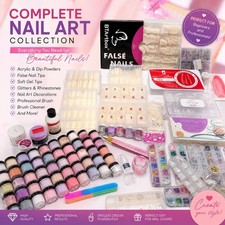 Large Nail Art Starter Kit Acrylic Dip Powder Tips Rhinestones Mixed Lot