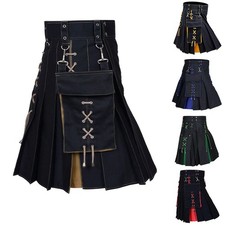 Mens Scottish Casual Skirt Multi Color Pleated Ethnic Style for Holiday Use