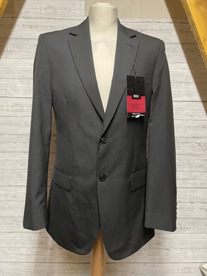 Marks and Spencer Mens Grey Striped Polyester Blend Blazer Suit Jacket Size 38L