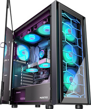 Black ATX Case, Mid Tower, 6 ARGB Fans, Opening Tempered Glass Door, USB 3.0 x2,