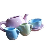 Doll 18" Miniature TEA SET Pastel Colors POLKA DOT replacements 5 Pieces