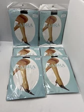 6pk Sabra Pantyhose Womens Size B Black Sheer Leg Reinforced Panty Toe Stockings