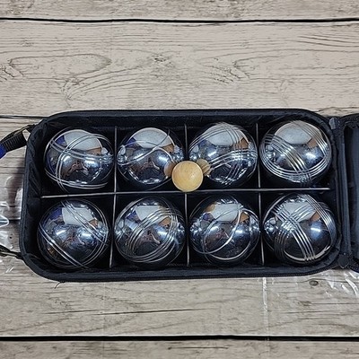 8 ball 73mm Metal Play a Boule Bocce Set Silver Chrome Metal Complete Set Heavy