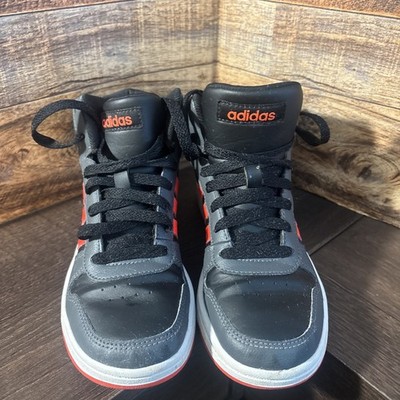 Adidas Hoops 2.0 Mid Basketball Shoes Youth 3 Kids Sneakers Black Orange Hi-Top
