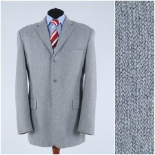 Mens Herringbone Blazer 42L UK Size JOHN SLIM Light Grey Wool Sport Coat Jacket