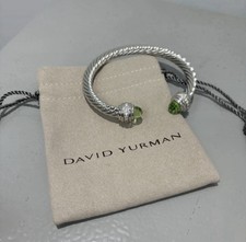 Auth David Yurman 925 Sterling 7mm Cable Cuff Bracelet Green Onyx Size Large