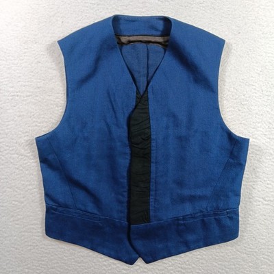 Haider Ackermann Vest Mens 52 Navy Blue Cropped Cotton Rayon Linen Waistcoat 