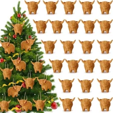24 Pcs Highland Cow Christmas Ornament 3D Christmas Tree Decorations Western ...