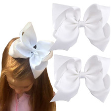 2 PCS 8 Inch Boutique Hair Bows Clips for Girls Toddler, Grosgrain Ribbon Big La