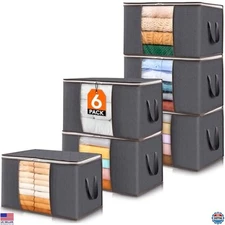 Lifewit 6-Pack Gray Storage Bins with Lids, Zippers & Clear Windows for Bedding