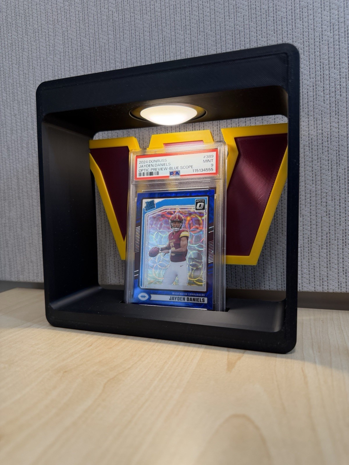 PSA 9 Jayden Daniels Rated Rookie Optic Blue Scope & ✨Lighted Commanders Display view 6