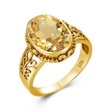 Citrine Ring 925 Sterling Silver Oval Cut Stone Classic Band Women Jewelry
