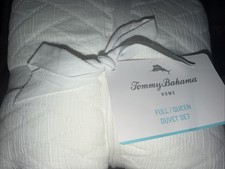 Tommy Bahama Queen Duvet Set Wicker Solid White OEKO-TEX New Cotton