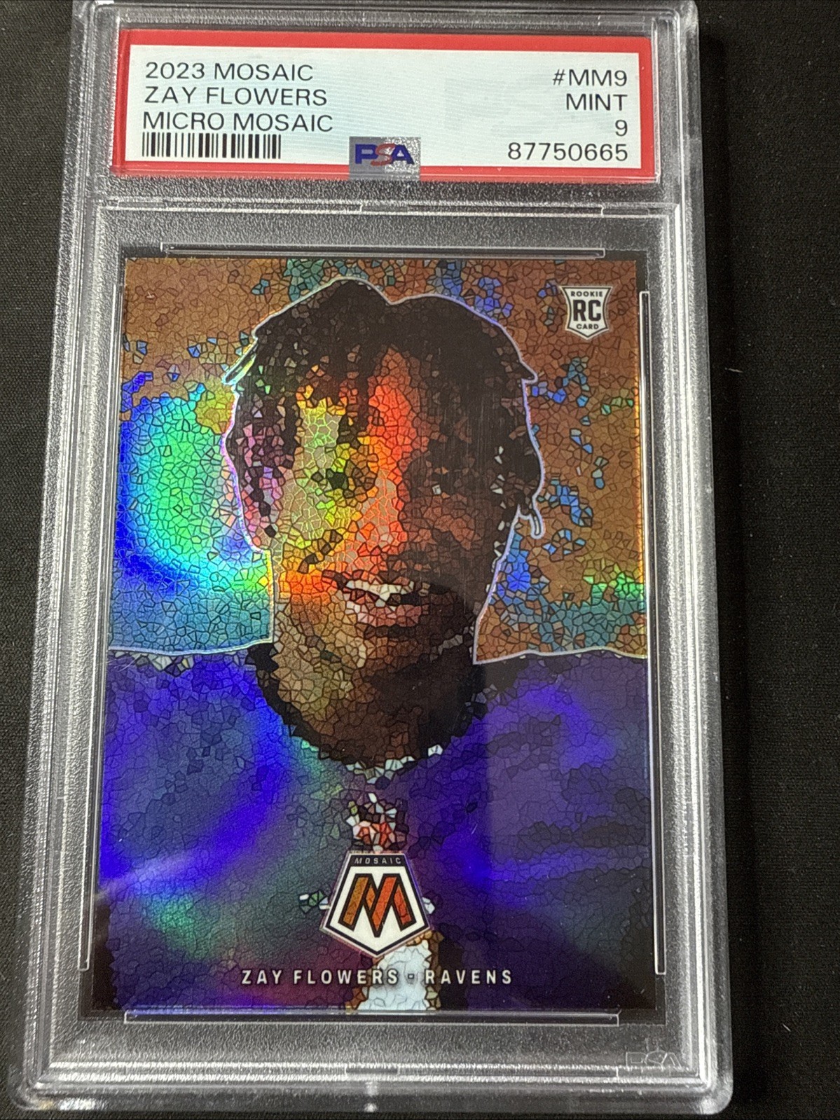 2023 Panini Mosaic Zay Flowers Micro Mosaic SP RC Baltimore Ravens PSA 9