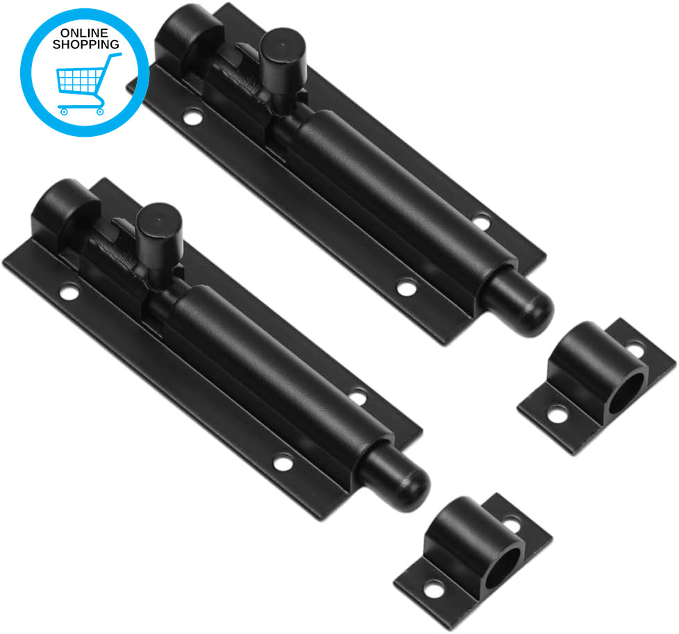 2 Set Door Lock Bolts Shed Door  Bolt Heavy Duty Black Door Bolt Latch Slide Bar