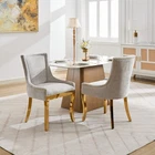 Chenille Dining Chairs Set of 2 Modern Style with Curved Gold - Plated Legs