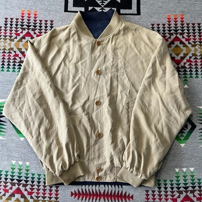 Paul & Shark Yachting Bomber Jacket Mens Large Beige Blue Silk Reversible Vtg A1