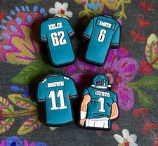 NEW 4 Pce Philadelphia Eagles Jersey Player Shoe Charms Hurts Kelce Smith Brown