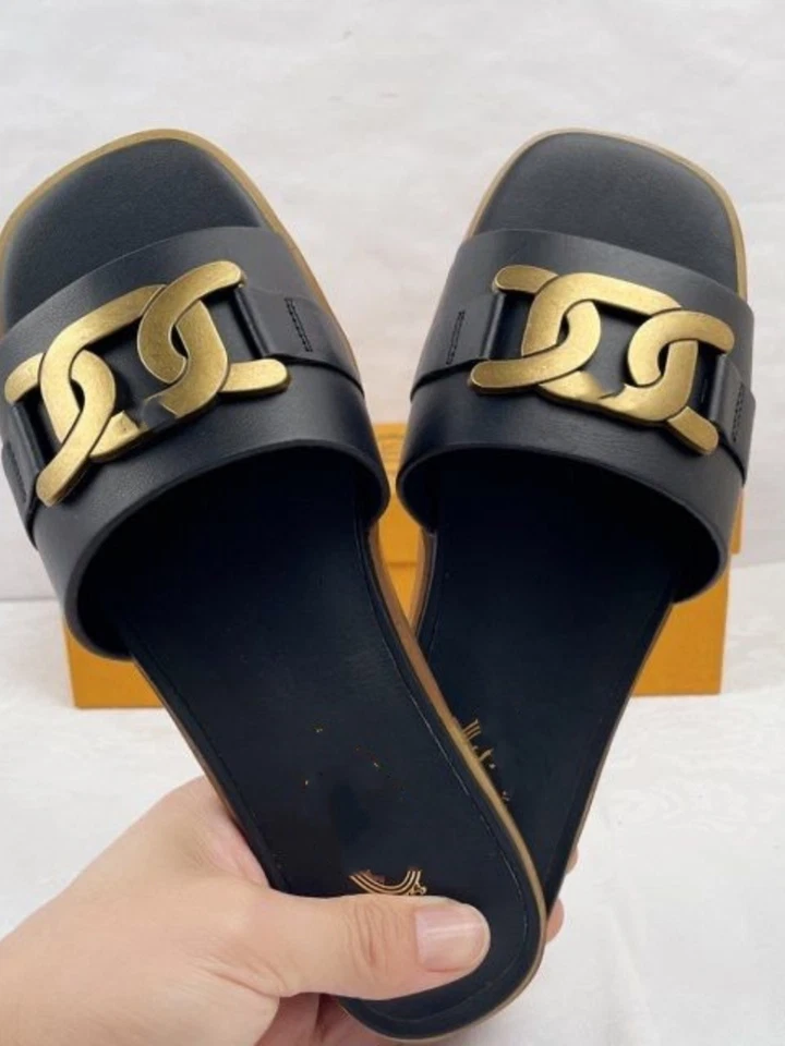 Современные женские кожаные тапочки с плоским дном с открытыми носками для повседневной носки - Изображение 4 из 4