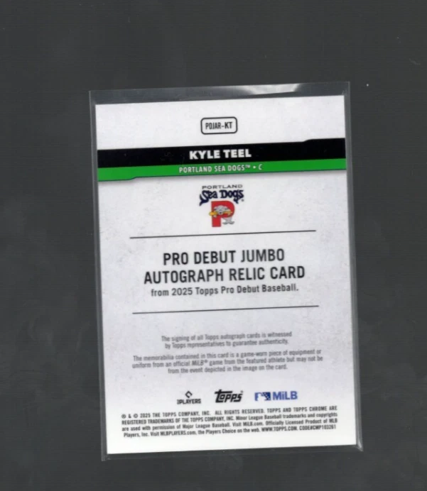 Kyle Teel 2025 Topps Pro Debut Jumbo Reliquia Auto #'d/200 JUEGO USADO Foto 2 de 2