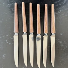 Viners of Sheffield England Stainless Steak Knives Set of 6 Wood Handles