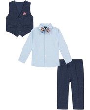 Nautica Baby Boys Striated Shirt, Vest, Bowtie and Pants, 4 Piece Set - Dark Bl