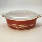 Vintage USA PYREX Dish w LID Wheat Ovenware 471-B Autumn Harvest 2 Cups USA