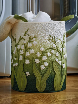 Lily of the Valley Quilt Laundry Basket Floral Green Storage