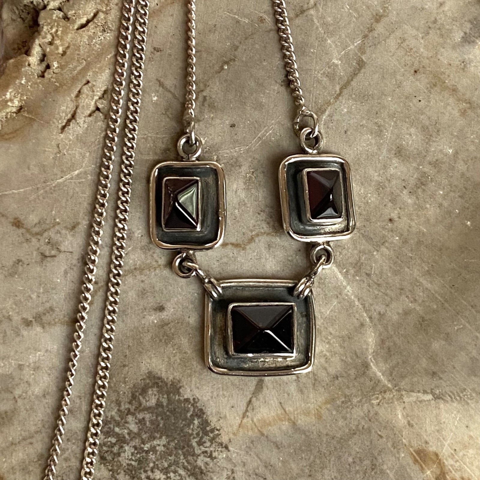 Sterling Silver 925 Rectangular Bezel Set 3 Stone… - image 11