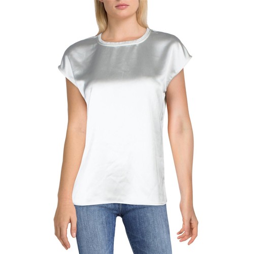 Tahari ASL Womens Ivory Boat Neck Frayed Trim Office Blouse XS BHFO 9447 - 第 1/2 張圖片