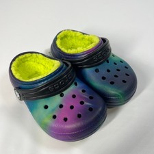 Crocs Classic Lined Clog C7 Kids Aurora Tie Dye Fuzzy Lined Slip On Shoes