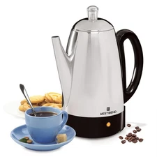 Electric Percolator Classic Style Coffee Maker with Heat Resistant Handle Bas...