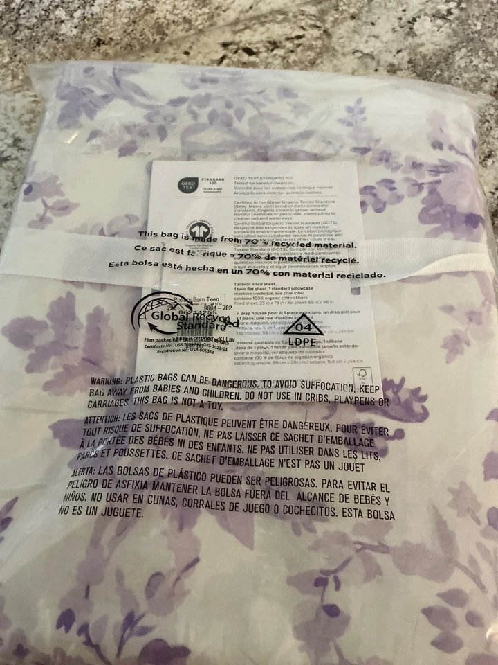 Pottery Barn Teen LoveShackFancy Garden Damask Organic Lavender XL Twin Sheets - Image 2 of 2