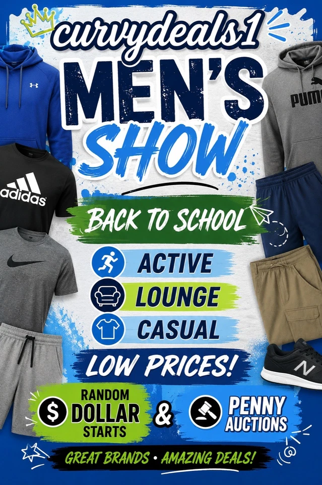 Men's Show, Active, Lounge, Casual, Low Starts, All Sizes, Penny Auctions