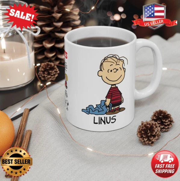 Peanuts Linus Ceramic Mug with Character Illustrations, Fun Gift for Cartoon