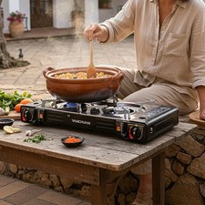 Camping Gas Burner Barbecue Stove Picnic Butane Cooker Outdoor BBQ Grill Black