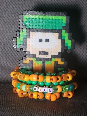 handmade kyle Broflovski kandi cuff and perler set