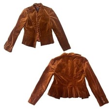 2005 VINTAGE GAP BROWN VELVET SATIN LINED VICTORIAN STYLE JACKET BLAZER SZ. 2 XS
