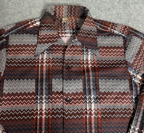 Vintage 70s Women Size Medium Graff Button-Up Shirt Wavy Lines Textured Retro - Picture 4 of 15