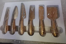 METAL GOLD COLORED 6 PIECE SERVING SET W WOOD BOX