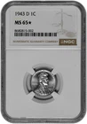 1943 D 1c Lincoln Steel Wheat Cent NGC Graded MS 65 Star in New Holder