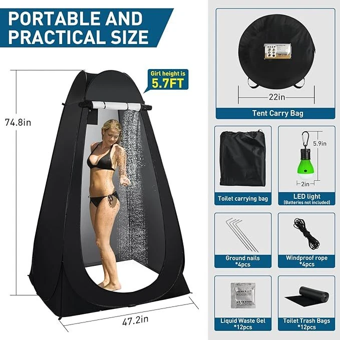 Portable Toilet for Camping with Pop-Up Privacy Tent and Liquid Waste Gel+LED - Image 4 of 4