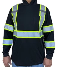 Hoodie Black High Visibility Safety Shirt  With Reflective Stripes