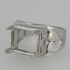 Men's Sterling Silver Semi Mount Ring Setting Emerald 14x10mm 6.5Gm