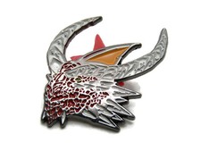 Abstract Horned Dragon Head Pin Red White Orange & Black