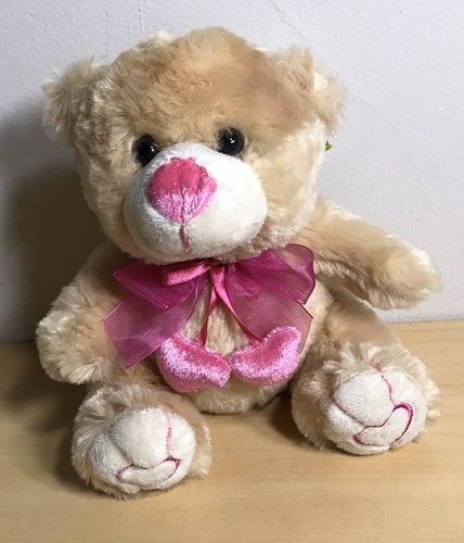 Chrisha Playful Plush Valentines Teddy Bear Pink Ribbon Hearts & Bow Love 7" - 第 2/10 張圖片